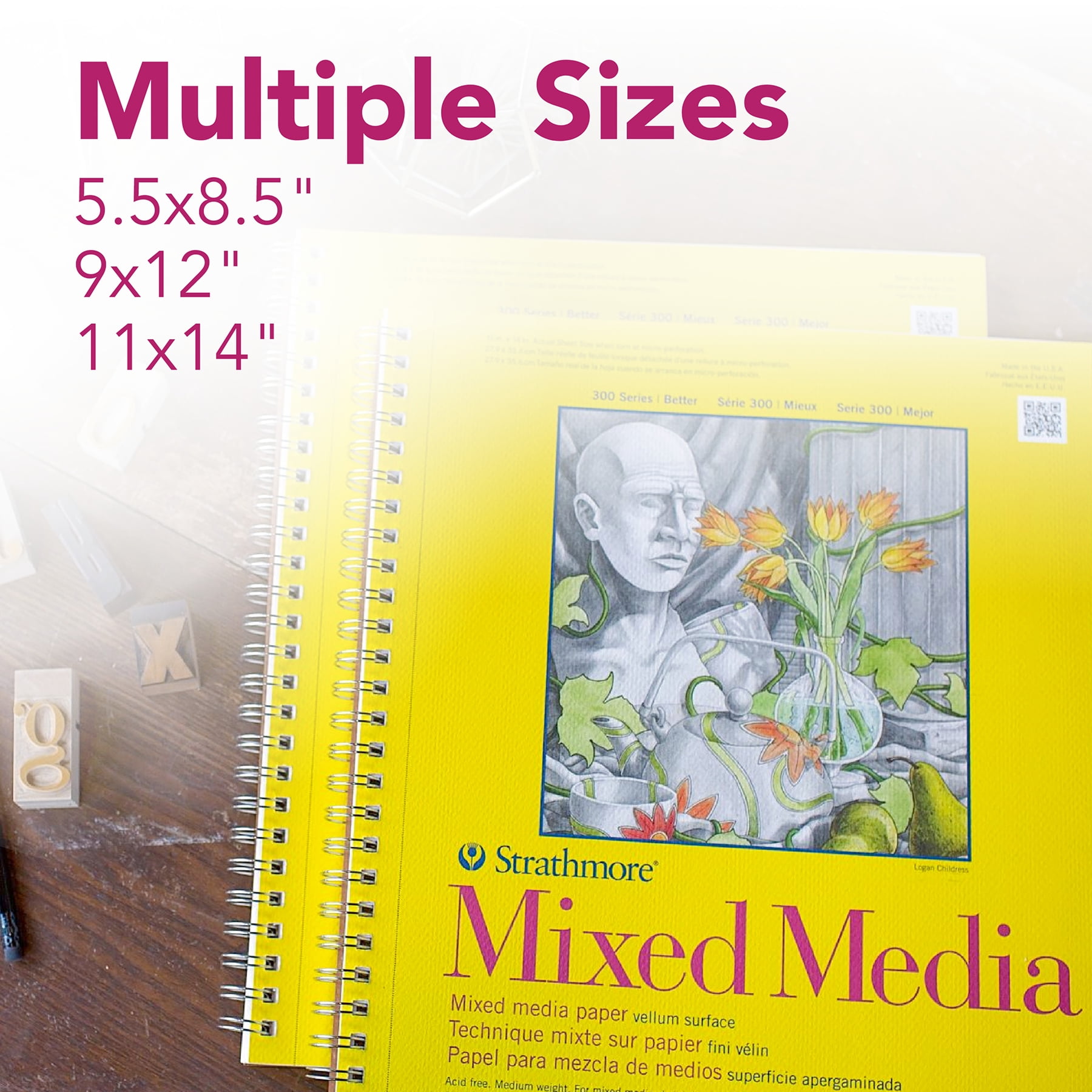Strathmore 300 Series Mixed Media Pad, Side Wire Binding, 40 Sheet, 5.5x8.5 inch, Pack of 3