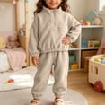 thumbnail image 2 of Atogsazn Toddler Baby Girls Fleece Clothes Set Kids Sherpa Half Zip Sweatshirt & Jogger Sweatpants Outfit Khaki 3-4 Years Fashion, 2 of 7