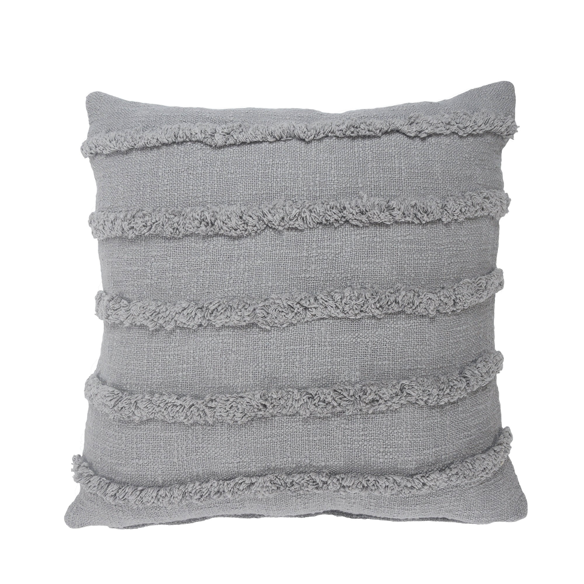 Laddha Home Designs Loomed Over Tufted Striped Cotton Throw Pillow Cover - 20" - Gray
