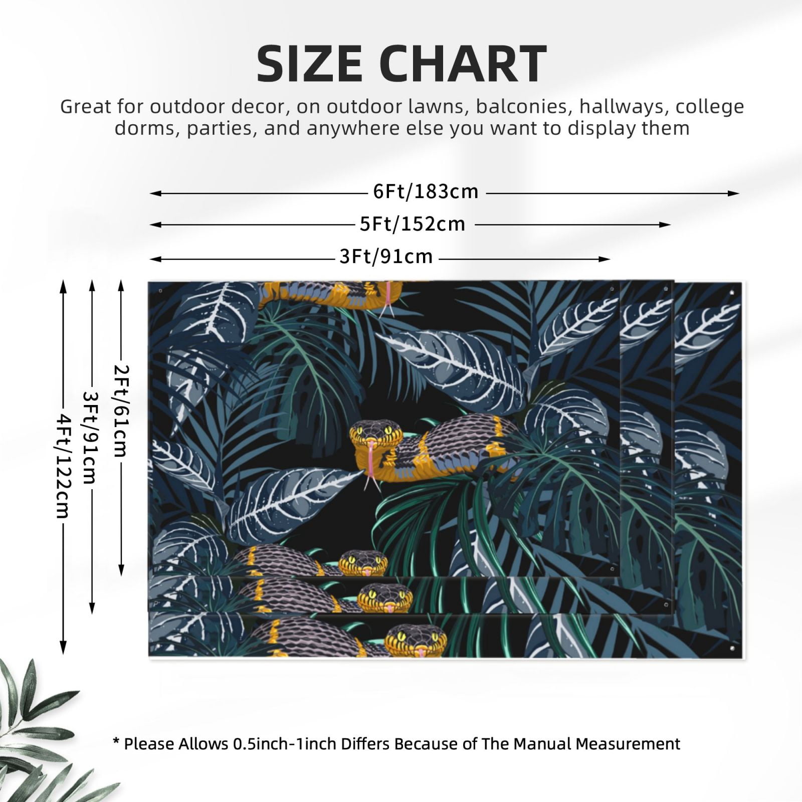 Tropical Jungle Yellow Snake Four Hole Decorated Banner Flag for Garden Yard Home Decoration Indoor Outdoor 4x6 Ft