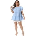 thumbnail image 3 of DARING DIVA Women's Plus Gingham Babydoll Top Crew Neck Flare 1X Blue, 3 of 6