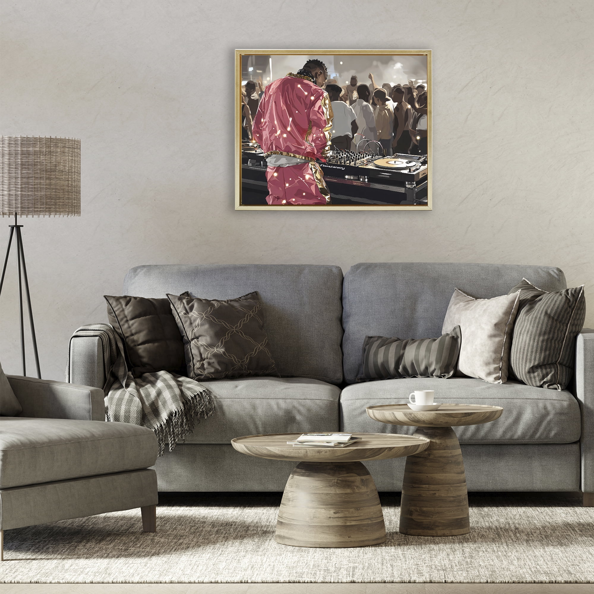 Stupell Industries DJ Performance At Nightclub Gold Framed Floater Canvas Wall Art, design by Franklyn Gregory