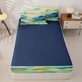 thumbnail image 4 of Castle Fairy Watercolor Pastel Wave Mountain Zipper Full Size Comforter Sets with Fitted Sheet and 2 Pillowcases,Multi-Tone Layered Landscape Zipper Bedding Set,Cream Blue,Navy Blue Reversible,4pcs, 4 of 6