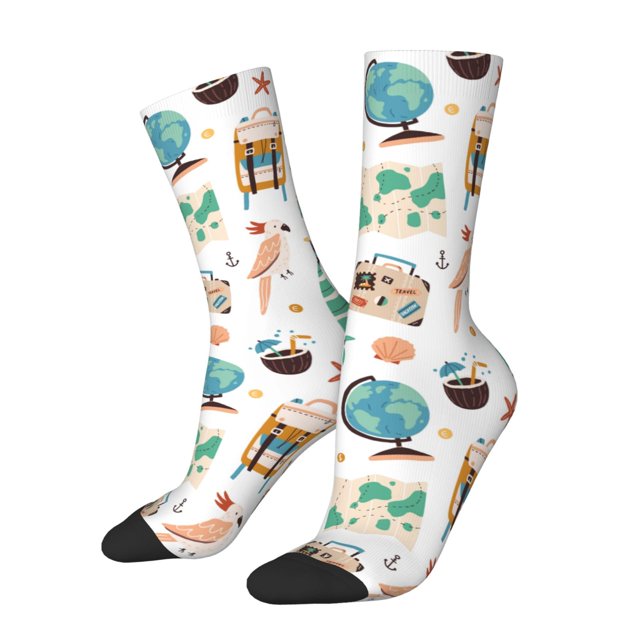 Balery Travel1 Calcetas Largas con Estampado para Hombre y Mujer – Suaves y Transpirables, Talla Única (US 5-11)