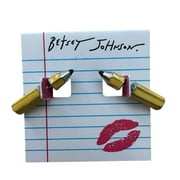 Betsey Johnson Silver Tone & Yellow Enamel Pencil Front Back Stud Earrings NWT
