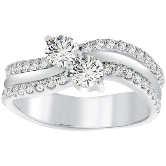 Aonejewelry 1.00 Carat Two Stone Beautiful Curve Design With Round Shape Diamond Crafted In 14k Rose White Yellow Gold Engagement Ring Women (I-J,I2-I3)