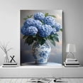 thumbnail image 2 of Mudket Blue Hydrangeas in Vase Canvas Wall Art, Framed Ready to Hang, Vintage Floral Wall Decor for Living Room Bedroom Kitchen, Farmhouse Botanical Print - 12"L x 8"W, 2 of 10