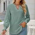 thumbnail image 4 of IROINNID Reduced Womens Long Sleeve V-Neck Shirts Lounge Comfortable Solid Color Ruffle Sleeve Tops Blouse,Green, 4 of 5