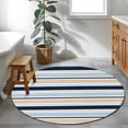 thumbnail image 4 of Minimalist Stripes Round Area Rugs 3 ft, Navy Blue Khaki Horizontal Stripe Modern Washable Small Area Rug with Non-Slip Sturdy Edge Binding Round Front Door Mat Floor Carpet for Entryway, 4 of 9