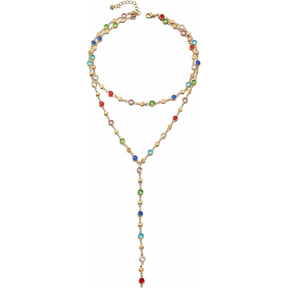 Colorful Statement Necklace for Women Long Beaded Drop Necklace Gold Body Chain Jewelry Rhinestone Choker Necklaces Festival Jewelry Accessories Gift