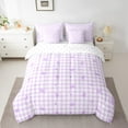 thumbnail image 2 of Manfei Ribbon Bow Knot Twin Bedding Sets 7-Piece,Geometric Geometric Checkered Bedding Comforter Set 7-Piece,Purple White Bowtie Sheet Sets,Ultra Soft Room Decor Reversible, 2 of 7