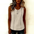 thumbnail image 5 of ClodeEU Women's Round Neck Sleeveless Tank Top,Casual Loose Fit Solid Color Blouse with Button for Summer Khaki,Women's Plus S, 5 of 6