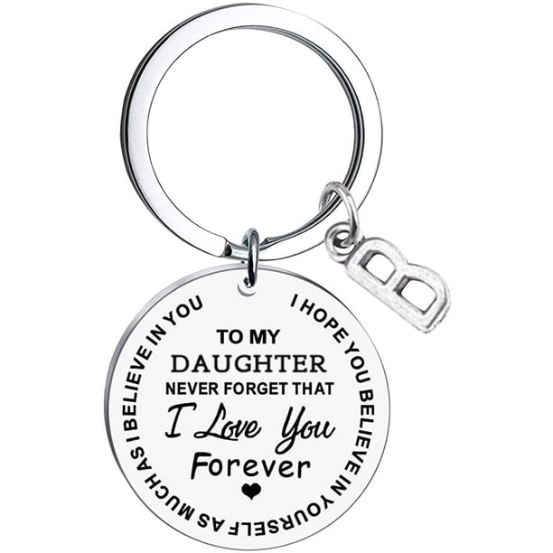 Llaveros para mujer, llavero de billetera, llavero de auto, llavero lindo para mi hija, llavero de acero inoxidable con mensaje inicial, apellido, 26 letras, llavero familiar inspirador, llavero con l