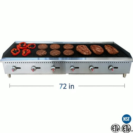72" NSF Certified Commercial Radiant Charbroiler Grill, Natural Gas, 180,000 BTU, Stainless Steel