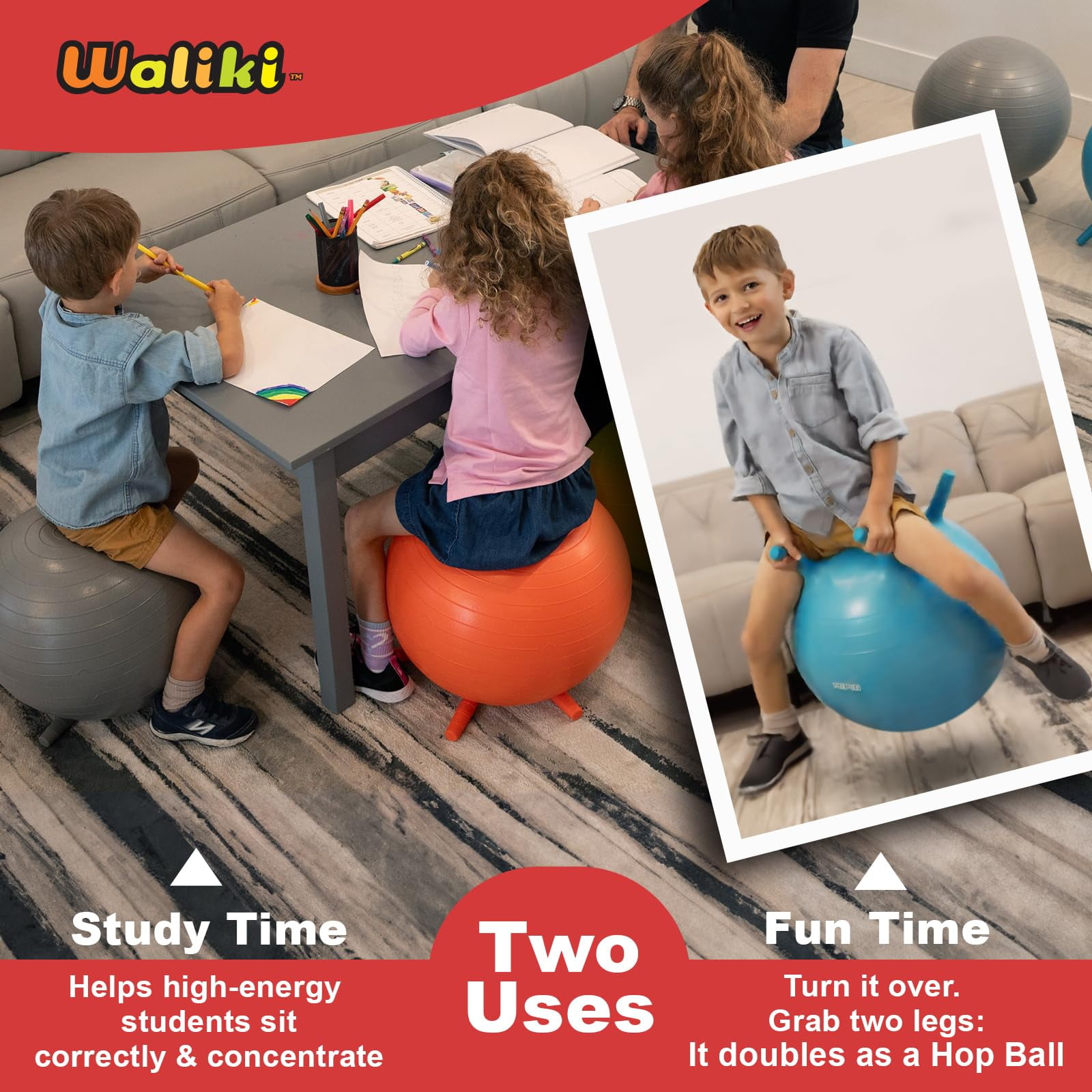 WALIKI Chair Ball with Feet for Kids 4 Pack | Alternative Classroom Seating Ball (18'' - 4 Pack)