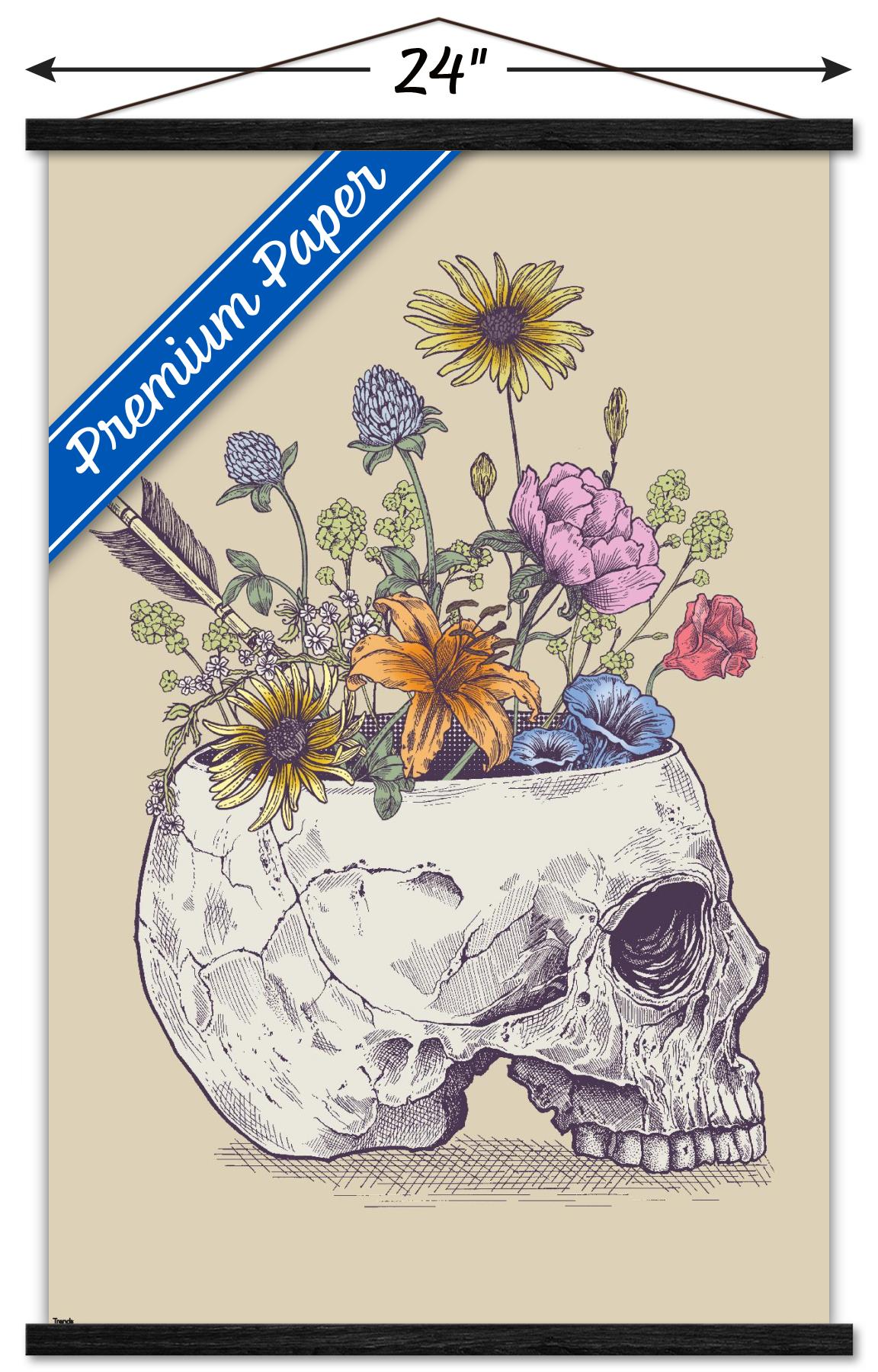 Rachel Caldwell - Flower Skull Wall Poster with Wooden Magnetic Frame, 22.375" x 34"