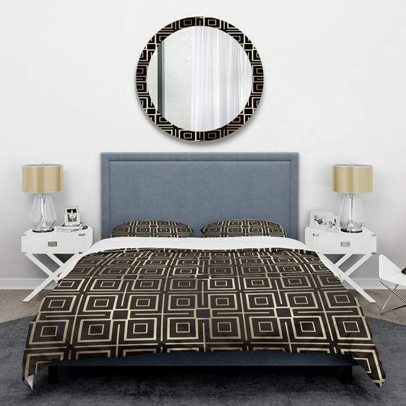 Designart 'Golden Luxury Metallic Geometrics XII' Mid-Century Modern Duvet Cover Set