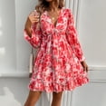 thumbnail image 2 of New Spring/Summer Women's Elegant Color-Blocked Print V-Neck Long-Sleeve Dress, 2 of 5