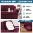 thumbnail image 4 of 4-piece set for 3 people Stretch Sofa Cover Couch Covers with Separate Chair Cushion Cover, Washable Furniture Protector for Living Room- wine red, 4 of 5