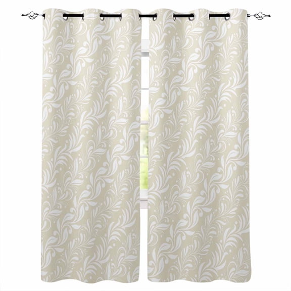 Spring Floral Black Out Curtains 63 Inch Long, Room Darkening Draperies Curtains Panels, Vintage Simple Flowers Pattern Beige Thermal Insulated Curtain for Bedroom Living Room 52"x63" 2 Panels
