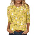 thumbnail image 2 of Cavosen Happy Easter Womens Blouses Three Quarter Sleeve Summer Bunny Eggs Print Pullover Shirts 3/4 Sleeve Crewneck Festival Tops Vacation Holiday T Shirts Casual Yellow S, 2 of 5