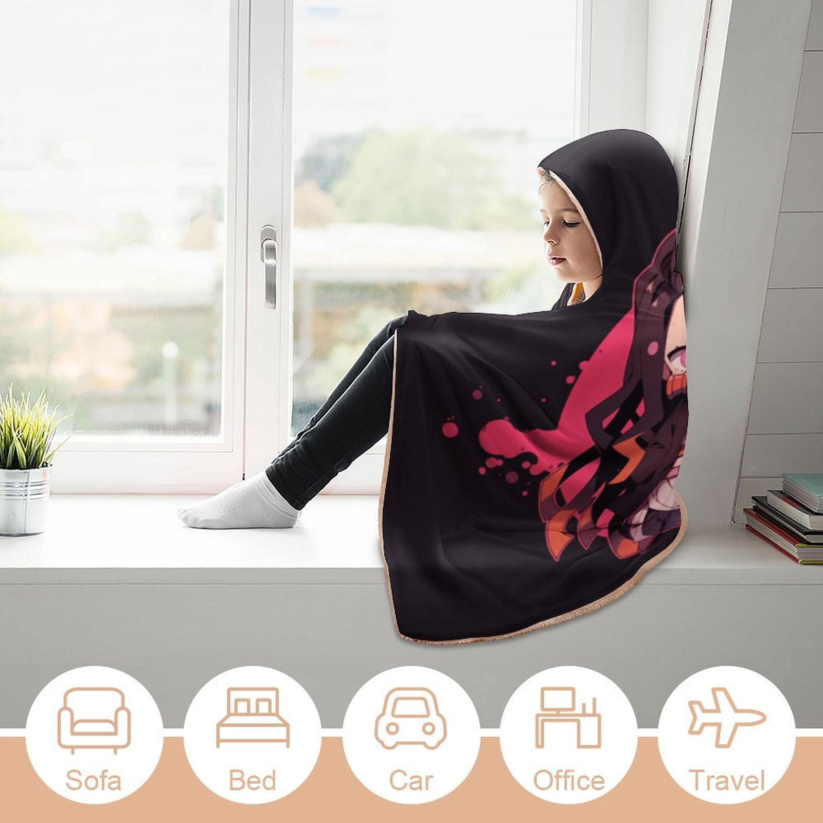 Demon Slayer Wearable Blanket Cloak Arctic Velvet Hooded Blanket Soft Fuzzy Hoodie Blanket Cape for Adults Kids 40"x50"