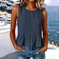 thumbnail image 6 of TGSLY Linen Crew Neck Tank Tops for Women Lightweight Soft Sleeveless Peplum Shirts Flowy Fit Ruffle Hem Solid Color Vest XL, 6 of 10