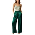thumbnail image 6 of SAWOBUUN Womens Satin Wide Leg Pants Elastic Waist Palazzo Trousers Casual Soft Breathable Pajama Pants, 6 of 9