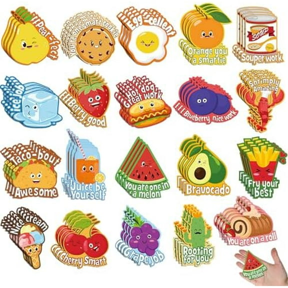 400 Pcs Punny Reward Stickers for Students Teacher Reward for Kids Food Theme Motivational Class Cute Incentive Pun Inspiration Positive Stickers Vinyl Supplies for Students$$Office