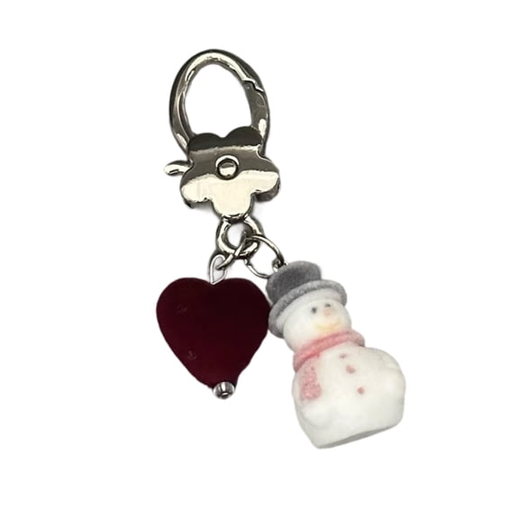 Soft Flocking Snowman Bag Charm Metal Accessory, Portable Holiday & Family