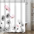 thumbnail image 3 of Pink Gray Daisy Flowers Shower Curtain, Simple and Fresh Elegance Floral Plants Cloth Rustic Farmhouse Bathroom Decor Sets, Durable Fabric Waterproof Bathtubs Curtains with 12 Hooks 72x72 White, 3 of 6