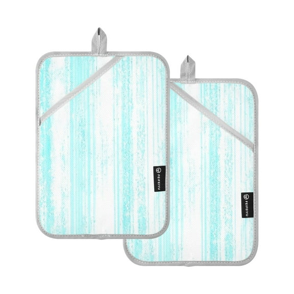 Aqua Stripes Pattern 7x9.8in Pot Holder Set Heat-Resistant Oven Hot Pads Durable with Storage Loop