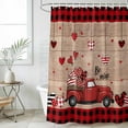thumbnail image 6 of Polyester Fabric Red Valentine's Day Shower Curtain, Truck Plaid Love Heart Wooden Waterproof Bathtub Curtain Bathroom Decor Set with Hooks 36 x 78 Inches, 6 of 6