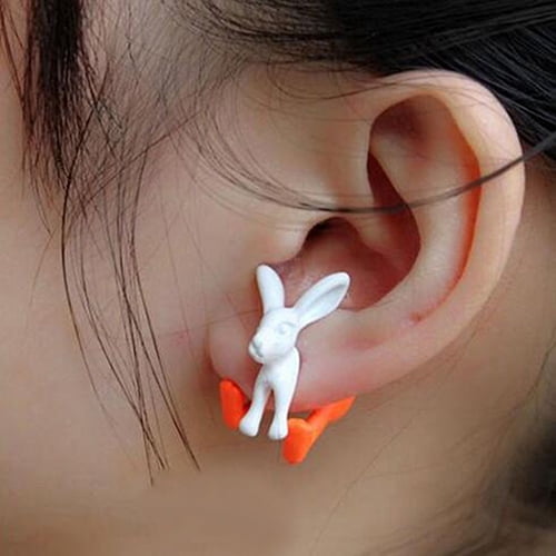 Cute Rabbit Children Kids Ear Jewelry Animal Pink Bead Bunny Piercing Earrings