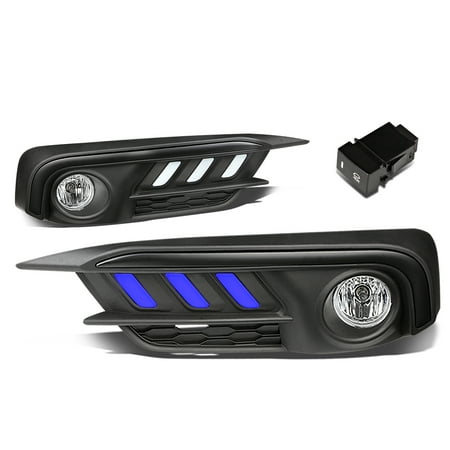 Honda Civic 4dr Grille for 16-17 honda civic pair of bumper driving led drl fog light + switch +bulbs (blue led) 2dr / 4dr / lx / ex ()