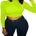 thumbnail image 1 of EIMELI Manches Longues Col Rond Coupe Slim Crop Chemisier Extensible Bleu Tee L, 1 of 5