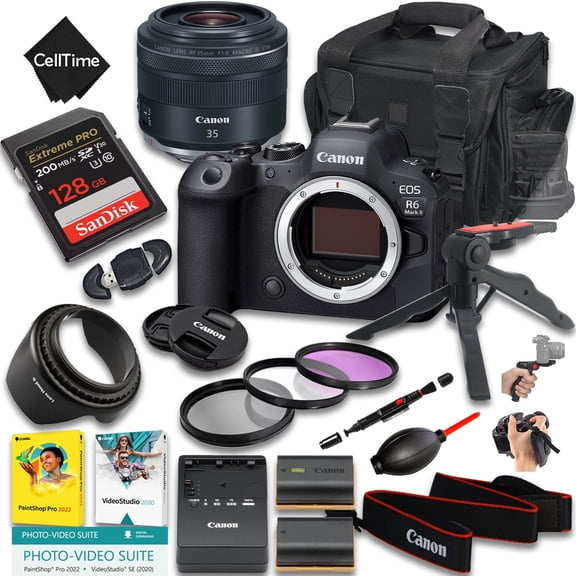 Canon EOS R6 Mark II Mirrorless Camera with RF 35mm f/1.8 Macro IS STM Lens   128GB Memory   Extra Battery   Camera Case   Grip Tripod   More (20pc Bundle) (International Version)