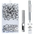 thumbnail image 1 of Juego de ojales de 100 piezas Kit de ojales de 14 mm Herramientas de ojales Kit de ojales con ojales de metal con herramientas de ojales para reparación de carpas de lona de lona Plata, 1 of 5