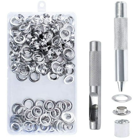 100pcs Eyelet Sets 14mm Grommet Kit Eyelets Tools Metal Grommet Eyelet Kit with Grommet Tools for Canvas Tarpaulin Tent Repair Silver