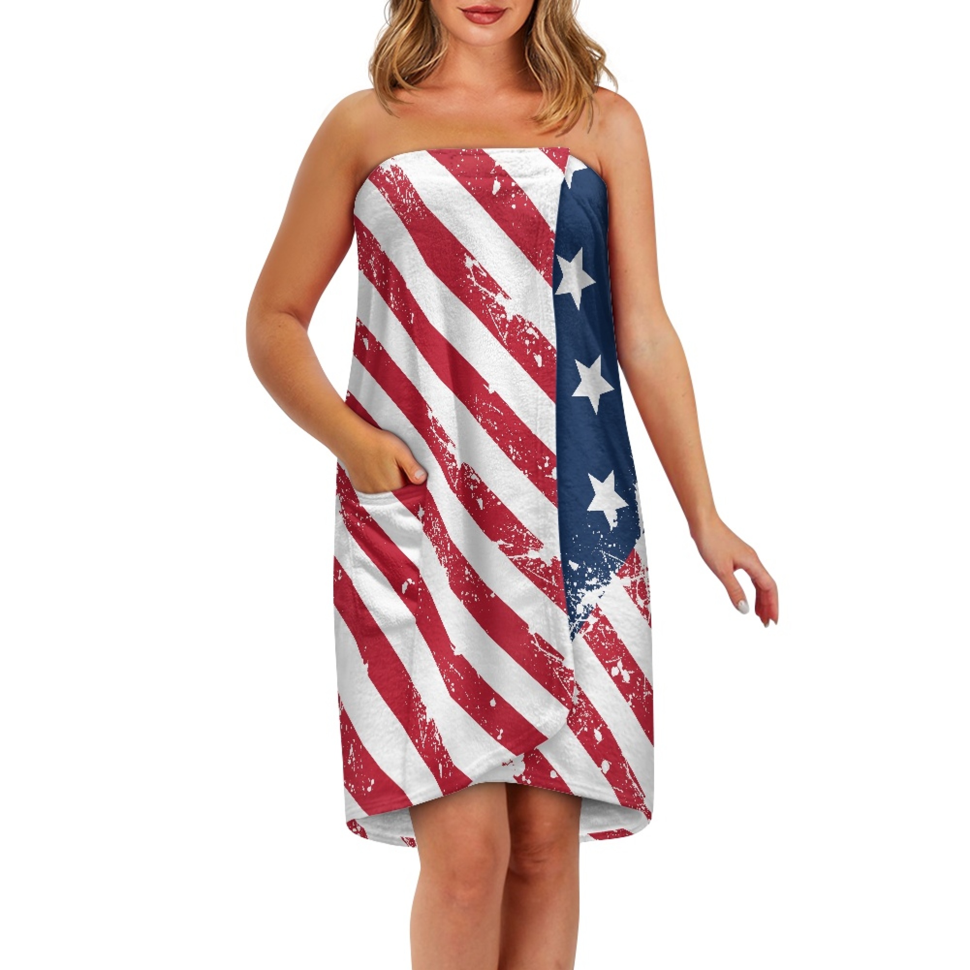 Yuyamidu American Flag Shower Towel Wrap for Women Soft Body Towel Wrap Size M Home Bath Spa Bath Towels for Bathroom Shower Wrap Robe with Adjustable Closure, 4th of July