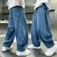 thumbnail image 5 of Nskgu Boys Baggy Cargo Jeans Oversized Wide Leg Denim Pants Casual Loose Fit Jeans for Youth Teens, 5 of 6