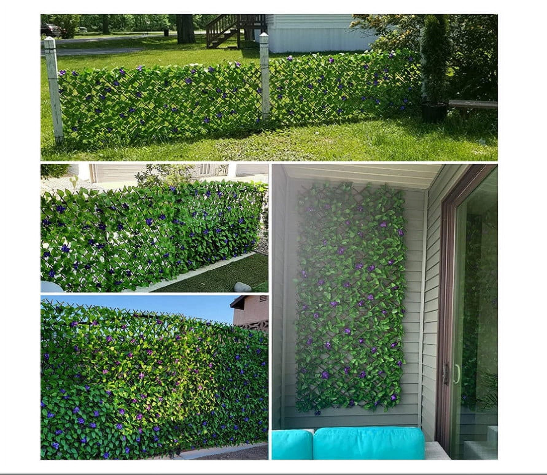 Privacy Fence, Expandable Lattice Fence, Artificial Flower Leaf Screening, Garden Edging Border Decorative, Fence Screen Garden Panels for Patio Backyard Outdoor Decor(Purple)