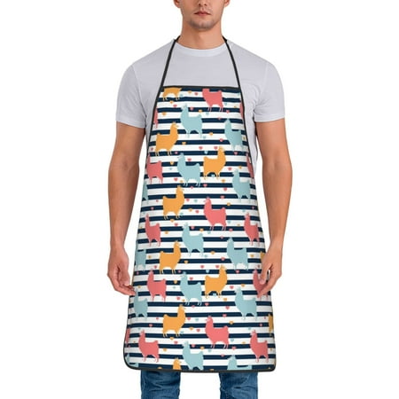 

Jgfou Colorful Llama Print Anti-fouling Apron for Men Women Waterproof Oil-Proof Kitchen Apron with Adjustable Straps Pocket and No-Pill No-Fade Fabric