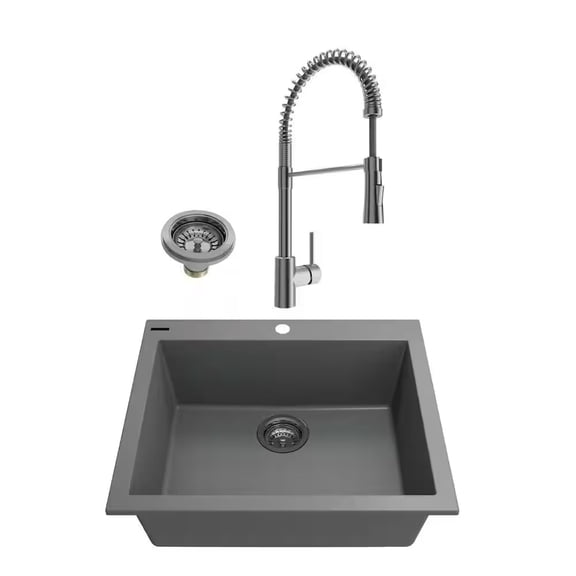 BOCCHI 1606-506-2020SS Dual Mount Granite Composite 24" 1 Bowl Kitchen Sink Kit