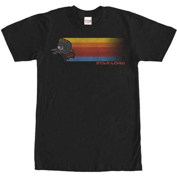 Mens Marvel Guardians of Galaxy Star-Lord Kawaii Rainbow T-Shirt - Black - Medium