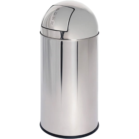 Genuine Joe Push Open Round Top Receptacle - 12 Gal Capacity - Round - Durable - 29.2" Height X 14.8" Diameter - Stainless Steel - 1 Each