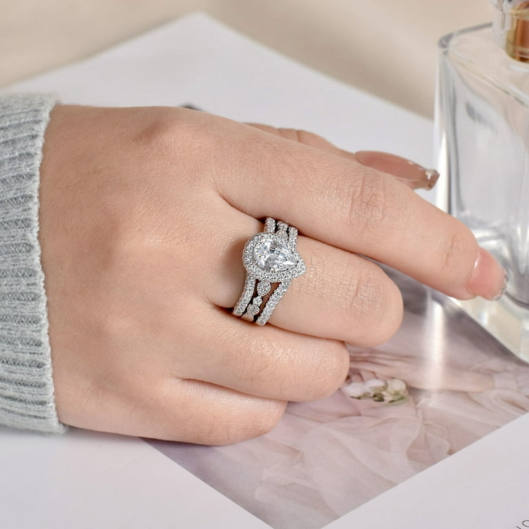Newshe Wedding Rings for Women Engagement Ring Enhancer Band Bridal Set  Sterling Silver 1.8Ct Cz Rose Gold Size 7.5 