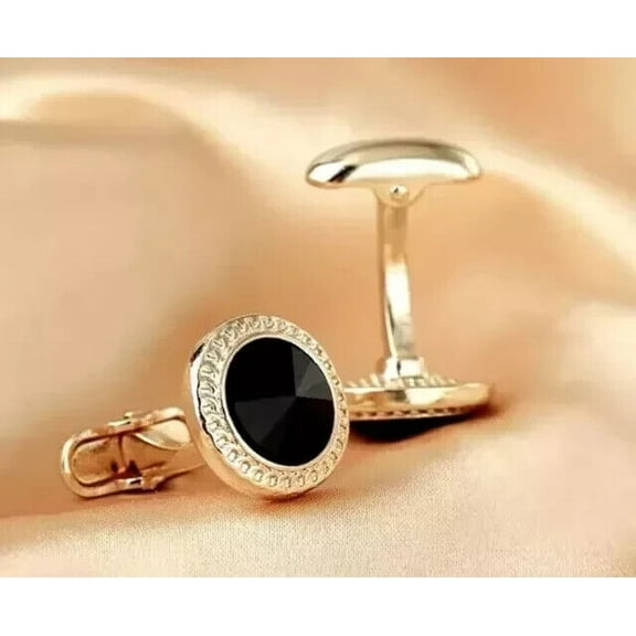 Men's 3Ct Round Cut Lab Created Black Diamond Cufflinks 14k Yellow Gold Plated