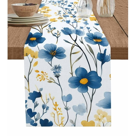 

Table Runner Dresser Scarf 13 x 90 Inch Watercolor Dark Blue and Yellow Flower Leaves Spring Plant Table Runners Non-Slip Heat Kitchen Dining Table Decor for Indoor Outdoor Home Party Decoration