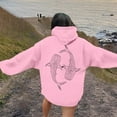 thumbnail image 2 of Fiaer Women Hoodies Long Sleeve Loose Fit Hooded Sweatsirts Drawstring Ocean Theme Graphic Pocket Tops Pink L, 2 of 6